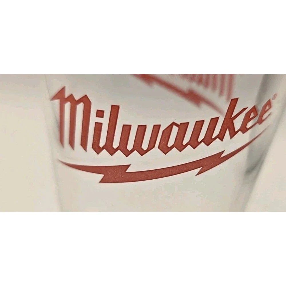 Set of 2 Genuine Milwaukee Tool 16oz Pint Glasses - Red Lightning Bolt Logo
